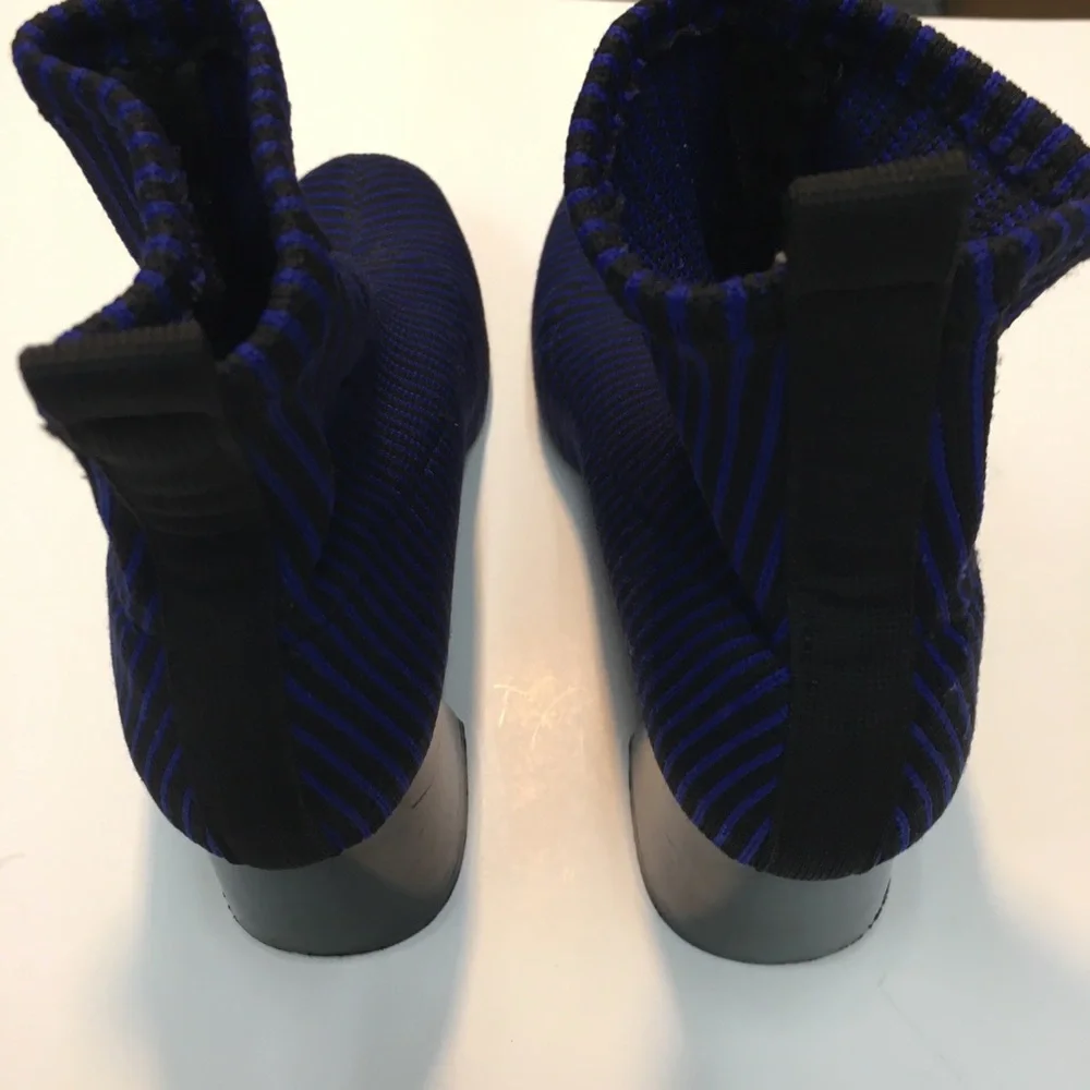 Zara Trafaluc Knit Sock Stripe Booties Block Heel EU 36 Blue Black Office - Picture 7 of 12